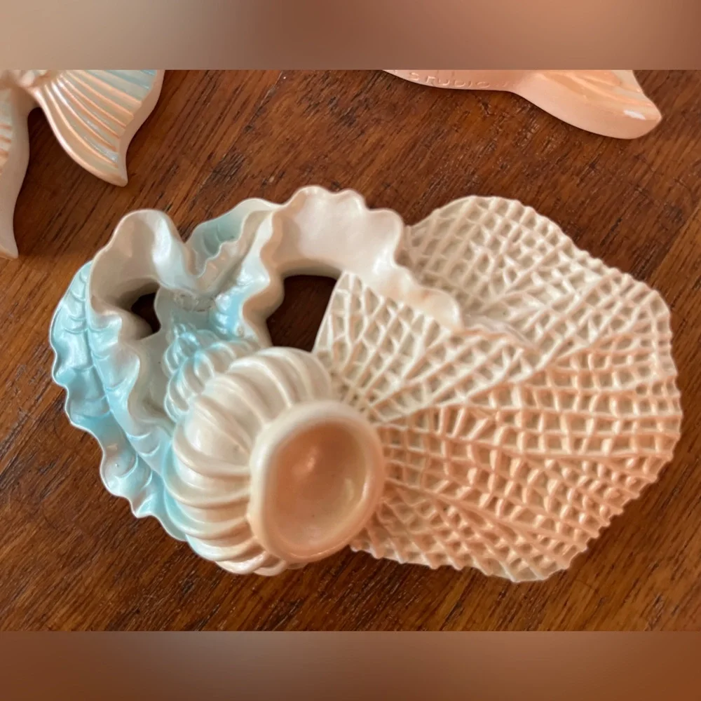VINTAGE CHALKWARE Fish Wall Decor Set - Pink/peach and Blue
